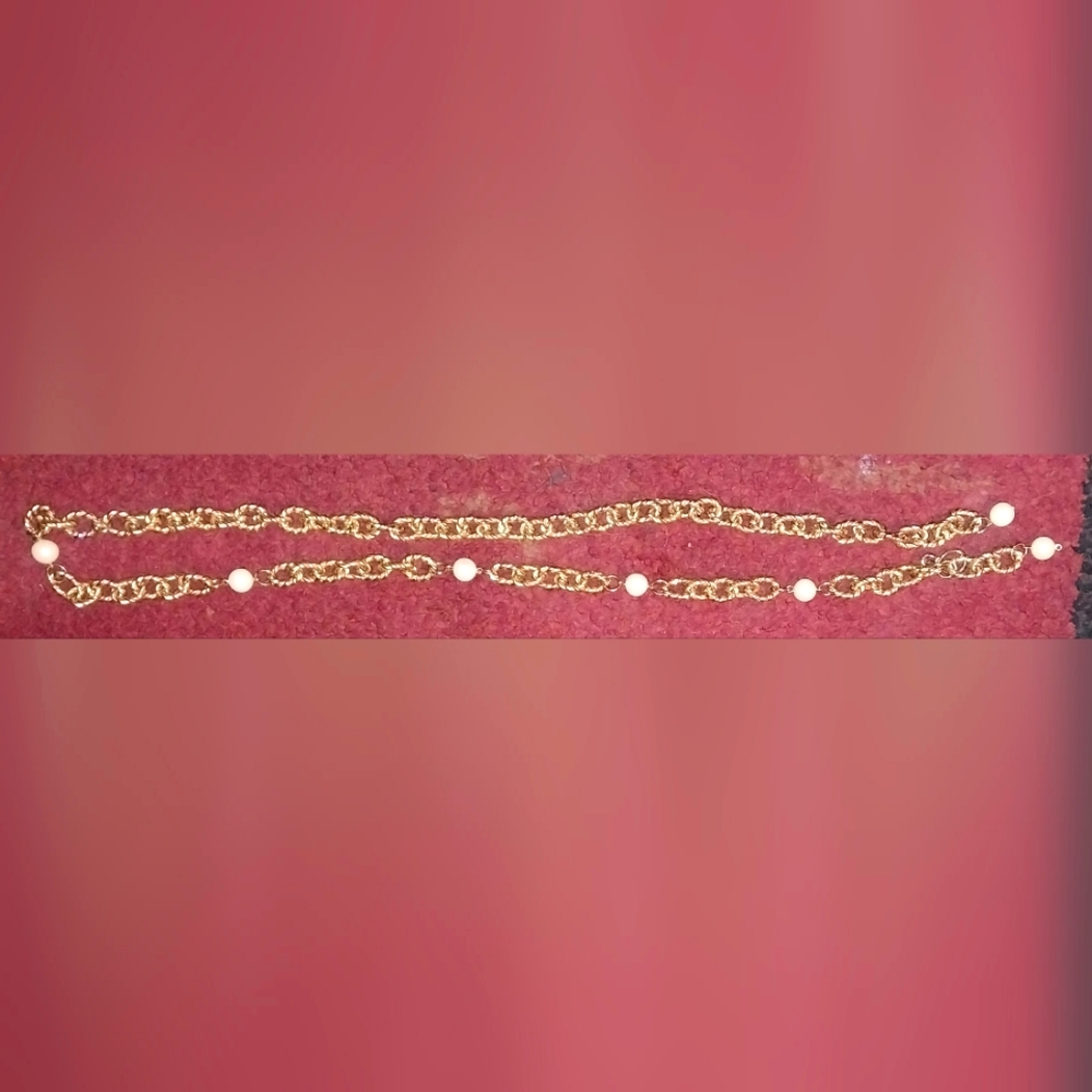 Copper Chain Link White Beaded Belt